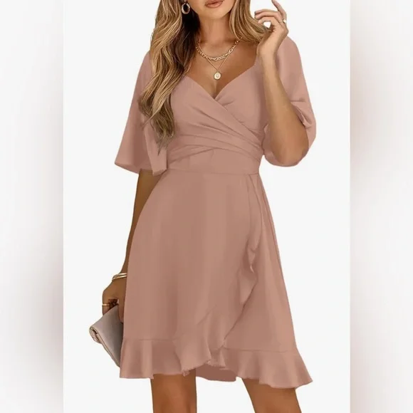 NWT Elastic Waist Tiered Belted Ruffle Hem Mini Dress, MULTI COLORS AVAILABLE